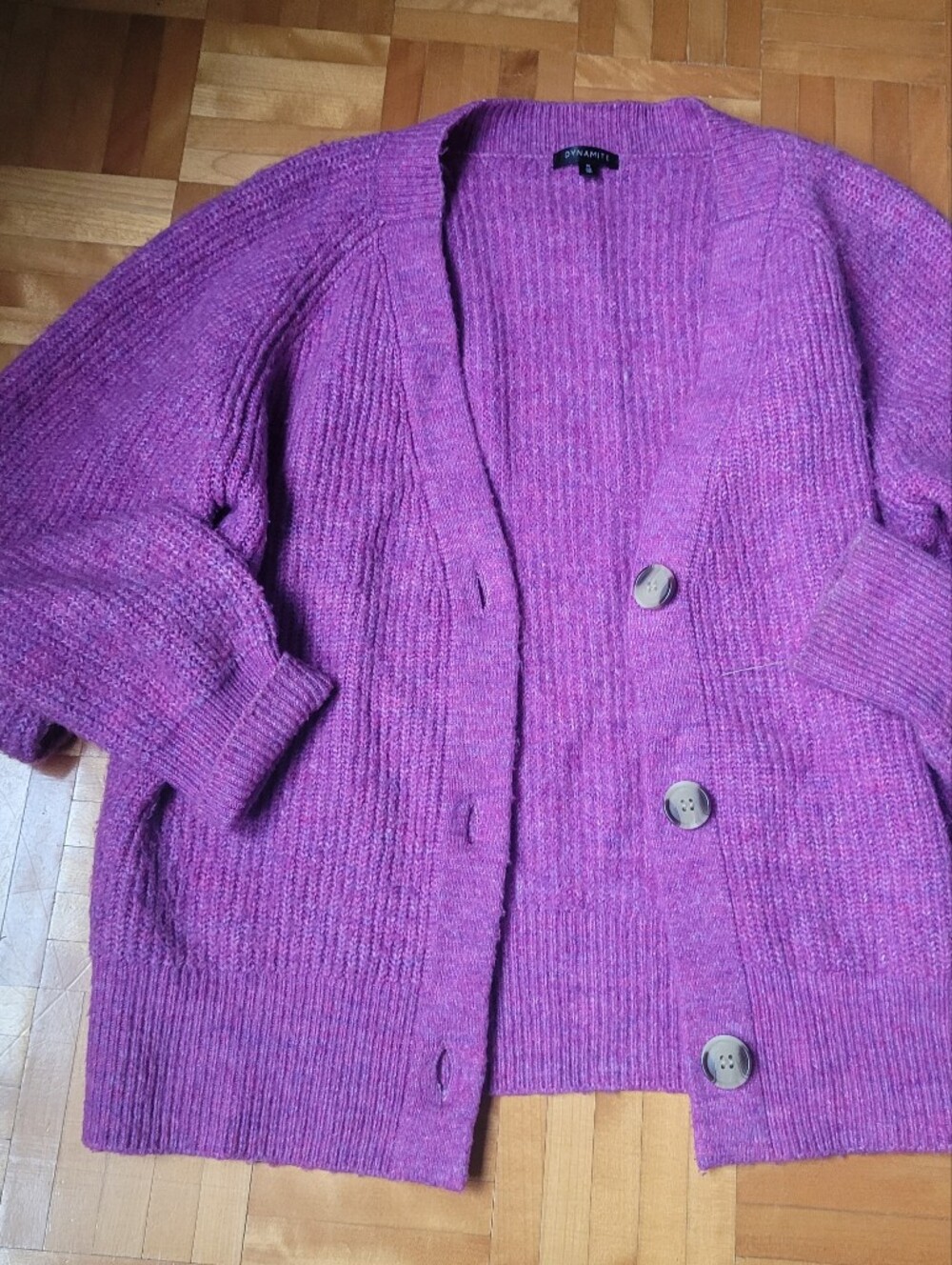 Dynamite Magenta Ribbed Button-Front Women's Cardigan